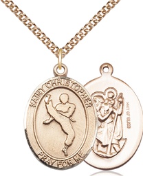 [7158GF/24GF] 14kt Gold Filled Saint Christopher Martial Arts Pendant on a 24 inch Gold Filled Heavy Curb chain