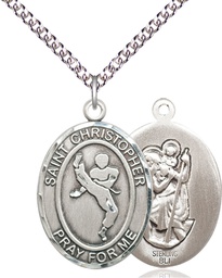 [7158SS/24SS] Sterling Silver Saint Christopher Martial Arts Pendant on a 24 inch Sterling Silver Heavy Curb chain