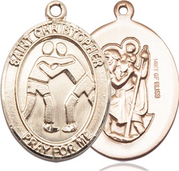 [7159GF] 14kt Gold Filled Saint Christopher Wrestling Medal