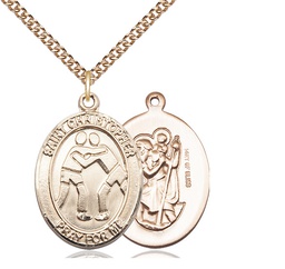 [7159GF/24GF] 14kt Gold Filled Saint Christopher Wrestling Pendant on a 24 inch Gold Filled Heavy Curb chain