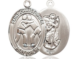 [7159SS] Sterling Silver Saint Christopher Wrestling Medal