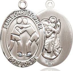 [7159SS] Sterling Silver Saint Christopher Wrestling Medal