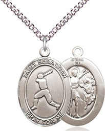 [7160SS/24SS] Sterling Silver Saint Sebastian Baseball Pendant on a 24 inch Sterling Silver Heavy Curb chain