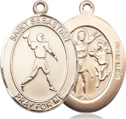 [7161GF] 14kt Gold Filled Saint Sebastian Football Medal