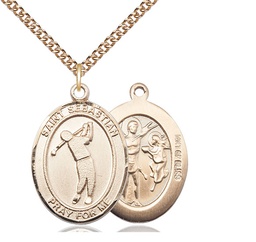 [7162GF/24GF] 14kt Gold Filled Saint Sebastian Golf Pendant on a 24 inch Gold Filled Heavy Curb chain