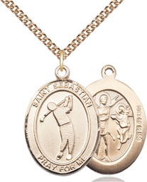 [7162GF/24GF] 14kt Gold Filled Saint Sebastian Golf Pendant on a 24 inch Gold Filled Heavy Curb chain