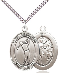 [7162SS/24SS] Sterling Silver Saint Sebastian Golf Pendant on a 24 inch Sterling Silver Heavy Curb chain