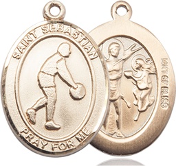 [7163GF] 14kt Gold Filled Saint Sebastian Basketball Medal