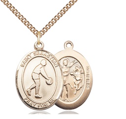 [7163GF/24GF] 14kt Gold Filled Saint Sebastian Basketball Pendant on a 24 inch Gold Filled Heavy Curb chain