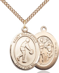 [7163GF/24GF] 14kt Gold Filled Saint Sebastian Basketball Pendant on a 24 inch Gold Filled Heavy Curb chain