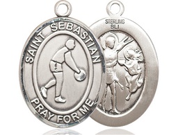 [7163SS] Sterling Silver Saint Sebastian Basketball Medal