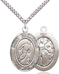 [7164SS/24SS] Sterling Silver Saint Sebastian Soccer Pendant on a 24 inch Sterling Silver Heavy Curb chain