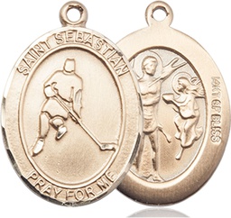 [7165GF] 14kt Gold Filled Saint Sebastian Ice Hockey Medal