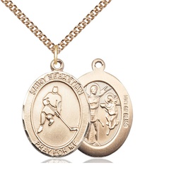 [7165GF/24GF] 14kt Gold Filled Saint Sebastian Ice Hockey Pendant on a 24 inch Gold Filled Heavy Curb chain