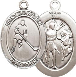 [7165SS] Sterling Silver Saint Sebastian Ice Hockey Medal