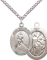 [7165SS/24SS] Sterling Silver Saint Sebastian Ice Hockey Pendant on a 24 inch Sterling Silver Heavy Curb chain