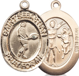 [7166GF] 14kt Gold Filled Saint Sebastian Tennis Medal