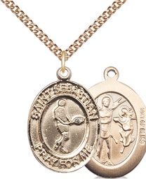 [7166GF/24GF] 14kt Gold Filled Saint Sebastian Tennis Pendant on a 24 inch Gold Filled Heavy Curb chain