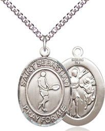 [7166SS/24SS] Sterling Silver Saint Sebastian Tennis Pendant on a 24 inch Sterling Silver Heavy Curb chain