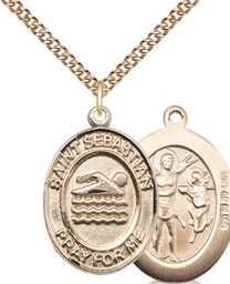 [7167GF/24GF] 14kt Gold Filled Saint Sebastian Swimming Pendant on a 24 inch Gold Filled Heavy Curb chain