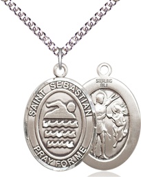 [7167SS/24SS] Sterling Silver Saint Sebastian Swimming Pendant on a 24 inch Sterling Silver Heavy Curb chain