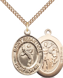 [7168GF/24GF] 14kt Gold Filled Saint Sebastian Martial Arts Pendant on a 24 inch Gold Filled Heavy Curb chain