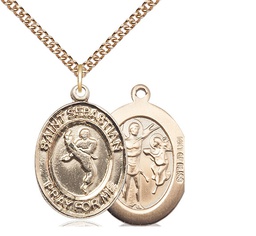 [7168GF/24GF] 14kt Gold Filled Saint Sebastian Martial Arts Pendant on a 24 inch Gold Filled Heavy Curb chain