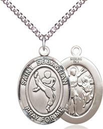 [7168SS/24SS] Sterling Silver Saint Sebastian Martial Arts Pendant on a 24 inch Sterling Silver Heavy Curb chain