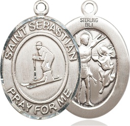 [7169SS] Sterling Silver Saint Sebastian Skiing Medal