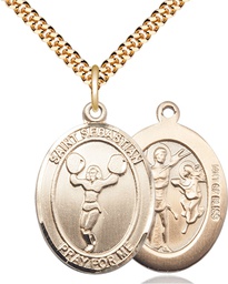 [7170GF/24G] 14kt Gold Filled Saint Sebastian Cheerleading Pendant on a 24 inch Gold Plate Heavy Curb chain