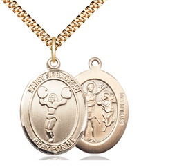 [7170GF/24G] 14kt Gold Filled Saint Sebastian Cheerleading Pendant on a 24 inch Gold Plate Heavy Curb chain