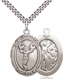 [7170SS/24S] Sterling Silver Saint Sebastian Cheerleading Pendant on a 24 inch Light Rhodium Heavy Curb chain