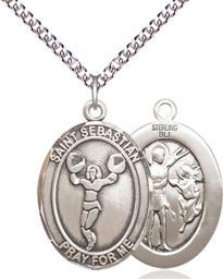 [7170SS/24SS] Sterling Silver Saint Sebastian Cheerleading Pendant on a 24 inch Sterling Silver Heavy Curb chain