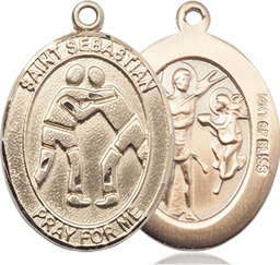 [7171GF] 14kt Gold Filled Saint Sebastian Wrestling Medal