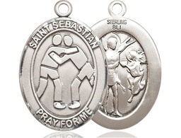 [7171SS] Sterling Silver Saint Sebastian Wrestling Medal