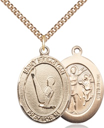 [7172GF/24GF] 14kt Gold Filled Saint Sebastian Gymnastics Pendant on a 24 inch Gold Filled Heavy Curb chain