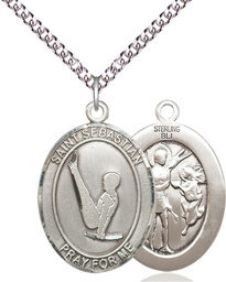 [7172SS/24SS] Sterling Silver Saint Sebastian Gymnastics Pendant on a 24 inch Sterling Silver Heavy Curb chain