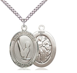 [7172SS/24SS] Sterling Silver Saint Sebastian Gymnastics Pendant on a 24 inch Sterling Silver Heavy Curb chain