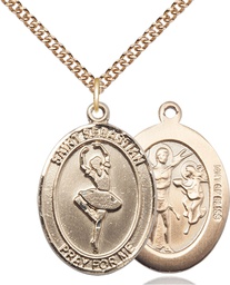 [7173GF/24GF] 14kt Gold Filled Saint Sebastian Dance Pendant on a 24 inch Gold Filled Heavy Curb chain