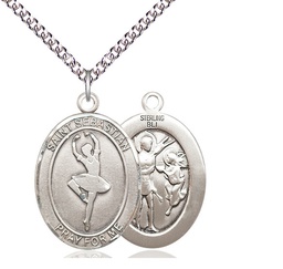 [7173SS/24SS] Sterling Silver Saint Sebastian Dance Pendant on a 24 inch Sterling Silver Heavy Curb chain