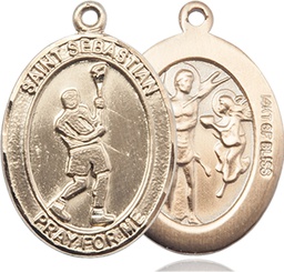 [7174GF] 14kt Gold Filled Saint Sebastian Lacrosse Medal