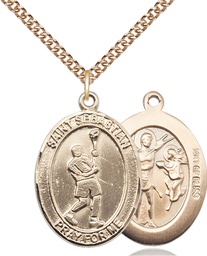 [7174GF/24GF] 14kt Gold Filled Saint Sebastian Lacrosse Pendant on a 24 inch Gold Filled Heavy Curb chain