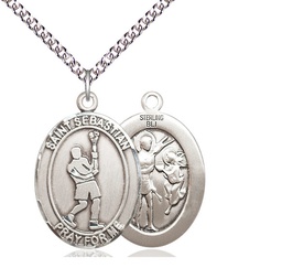 [7174SS/24SS] Sterling Silver Saint Sebastian Lacrosse Pendant on a 24 inch Sterling Silver Heavy Curb chain