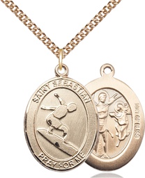 [7175GF/24GF] 14kt Gold Filled Saint Sebastian Surfing Pendant on a 24 inch Gold Filled Heavy Curb chain