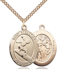[7175GF/24GF] 14kt Gold Filled Saint Sebastian Surfing Pendant on a 24 inch Gold Filled Heavy Curb chain