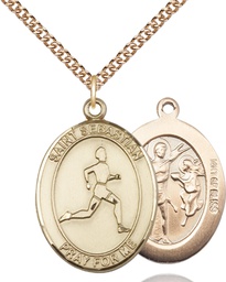 [7176GF/24GF] 14kt Gold Filled Saint Sebastian Track and Field Pendant on a 24 inch Gold Filled Heavy Curb chain