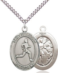 [7176SS/24SS] Sterling Silver Saint Sebastian Track and Field Pendant on a 24 inch Sterling Silver Heavy Curb chain