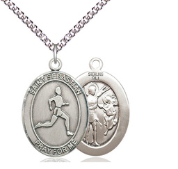 [7176SS/24SS] Sterling Silver Saint Sebastian Track and Field Pendant on a 24 inch Sterling Silver Heavy Curb chain