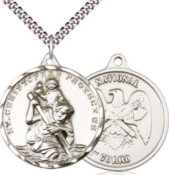 [0203SS5/24S] Sterling Silver Saint Christopher National Guard Pendant on a 24 inch Light Rhodium Heavy Curb chain