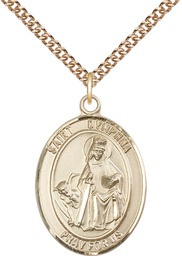 [7032GF/24GF] 14kt Gold Filled Saint Dymphna Pendant on a 24 inch Gold Filled Heavy Curb chain